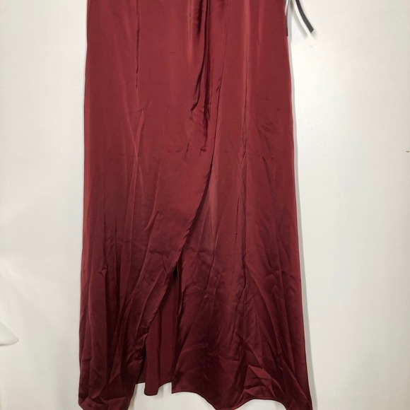 11 Honore Precious Dress Satin Surplice Choker Faux Wrap Maxi Burgundy NWT Sz 14 - Picture 7 of 16